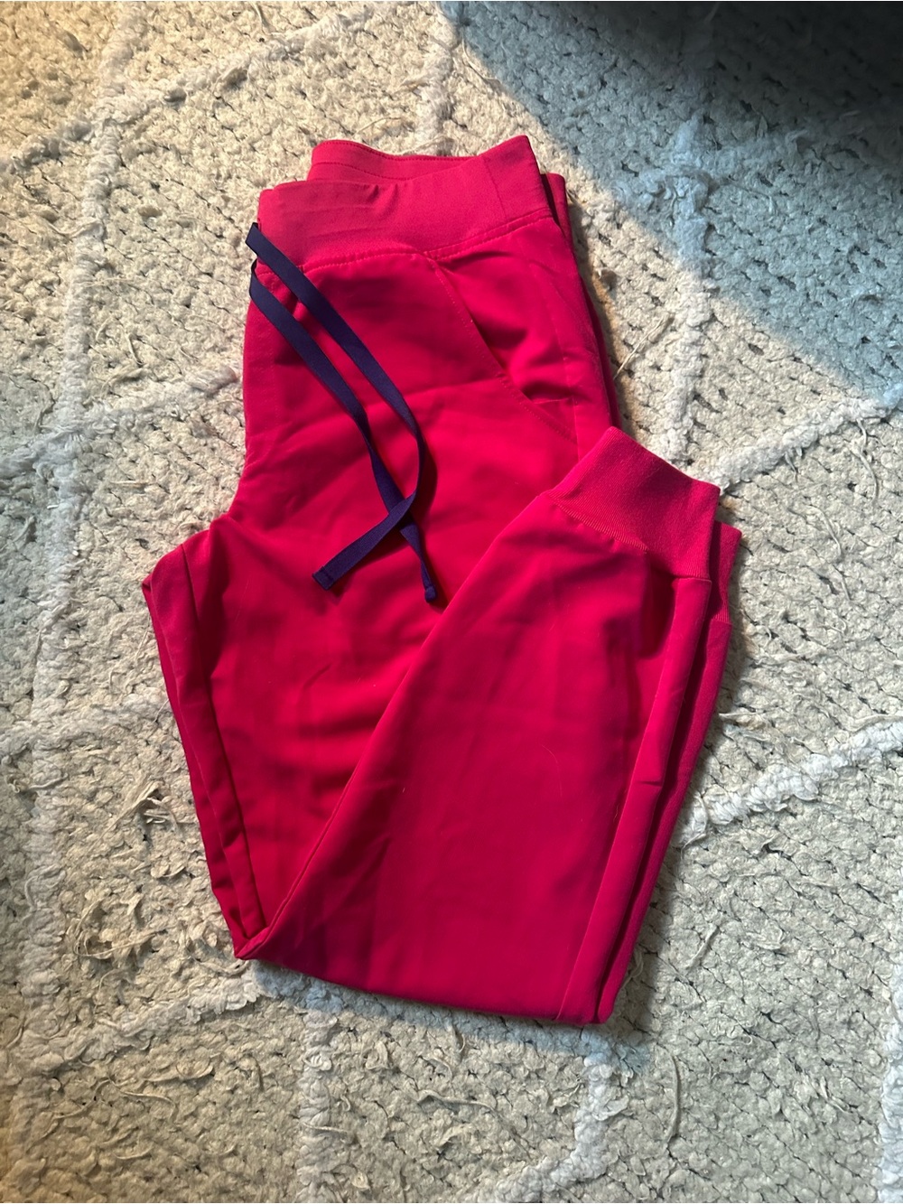 FIGS Bright Pink Jogger Pants with Navy Drawstring